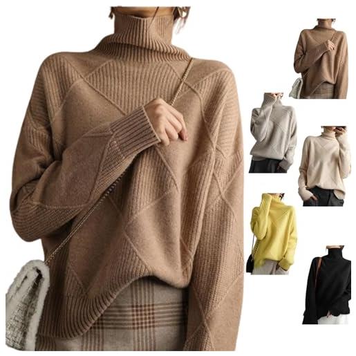 LVTFCO maglione dolcevita donna, maglione dolcevita in cashmere sciolto, maglioni invernali in maglia a maniche lunghe spesse (m, coffee)