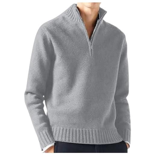 Generico maglione giacca lana casual maschile maglione a maniche lunghe con mezza zip in maglia di lana calda tinta unita maglione caldo giubbotto pelle imbottito (grey, xxl)