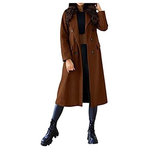 Vagbalena trench da donna giacca a maniche lunghe da donna cappotto invernale da donna con risvolto cappotto doppiopetto cappotto invernale cappotto a maniche lunghe con risvolto lungo (marrone, l)