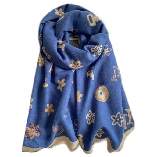 Brillabenny sciarpa donna invernale in lana e cashmere, versatile come scialle, stola e pashmina donna (blu avion beige)