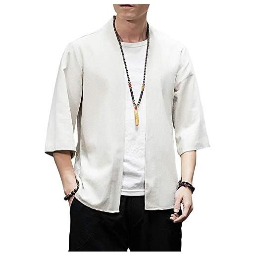 Ambcol kimono giacche cardigan leggero casual cotone lino miscelato 3/4 manica aperto anteriore cappotto outwear, 13-nero, xl