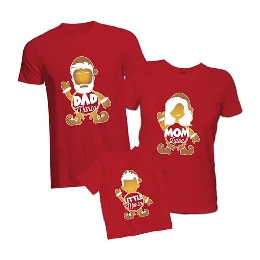 Generico set tris di t-shirt famiglia natale rosse maglie natalizie per papà mamma e figlio bimbo maglie personalizzate con nome cookie family