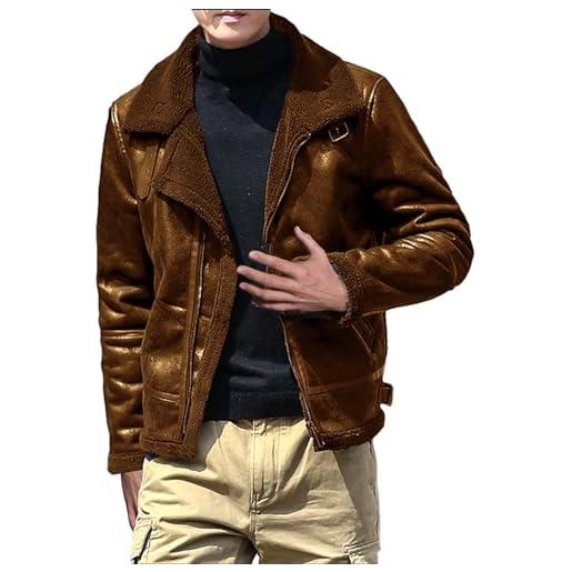 UnoSheng giacca da uomo in agnello integrato con giacca in camoscio ispessita per il calore a maglia da uomo, cachi, xxxxl