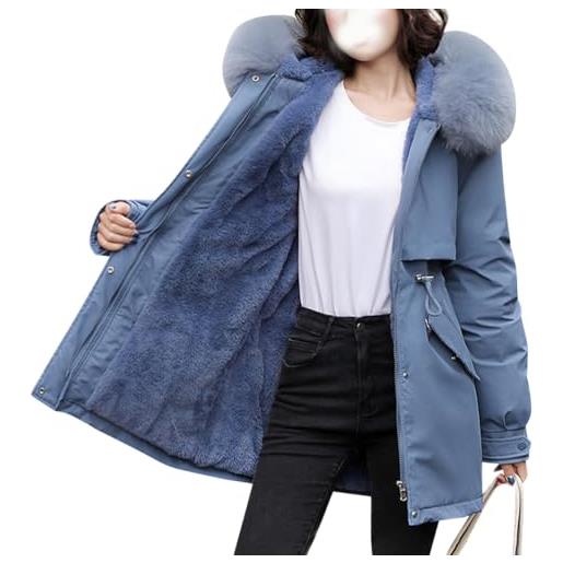 ORANDESIGNE giacca donna con cappuccio cappotto caldo parka trapuntato con pelliccia giubbotto con zip casual giubbotto parka invernale giacca cappotti imbottita giaccone outdoor a blu xl