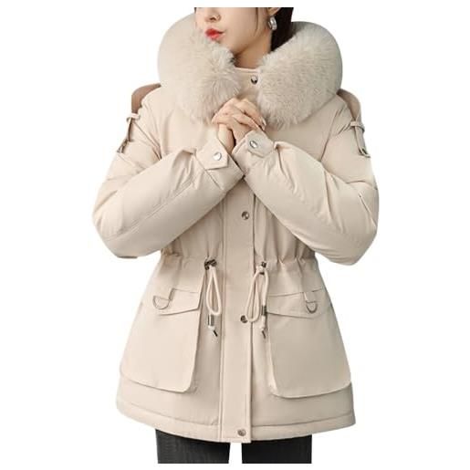 ORANDESIGNE giacca donna con cappuccio cappotto caldo parka trapuntato con pelliccia giubbotto con zip casual giubbotto parka invernale giacca cappotti imbottita giaccone outdoor b beige xl