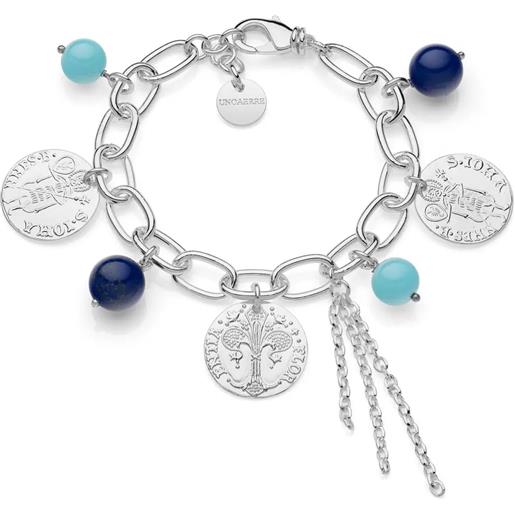 Unoaerre bracciale donna argentato Unoaerre 2317 monete perle blu turchese bronzo
