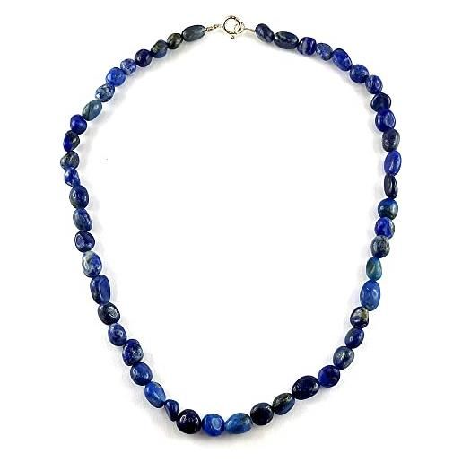 LE DEUCALION collana blu con perle naturali di lapislazzuli (non tinto) a forma di piccoli ciottoli irregolari. Chiusura ad anello a molla in argento 925 o ottone placcato oro