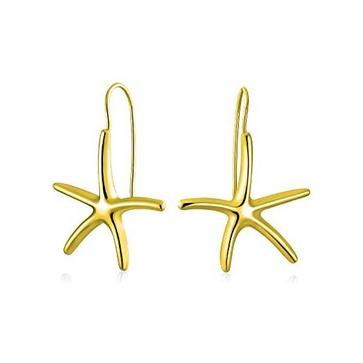 Bling Jewelry moda nautica spiaggia tropicale grande stella marina penzolare orecchini filettatore per le donne pesce gancio filo 14k placcato oro