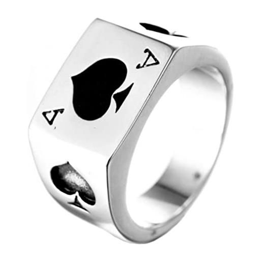 PAURO uomo acciaio inossidabile asso di picche poker card fortunato anello argento con smalto nero taglia 17