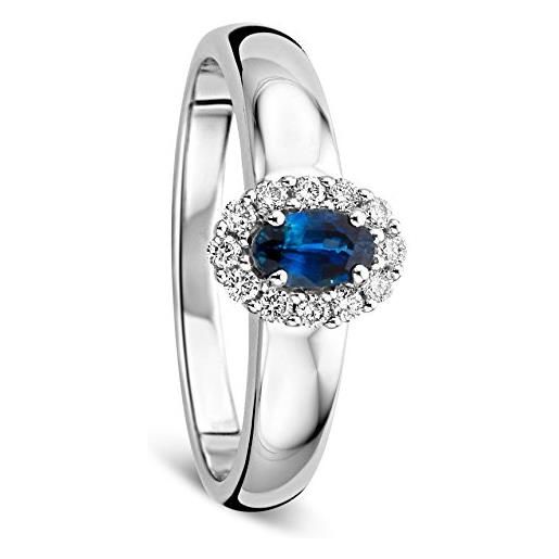 Orovi anello donna solitario in oro bianco con zaffiro e diamanti taglio brillante ct 0.15 e zaffiro blu ovale ct 0.35 oro 9 kt / 375
