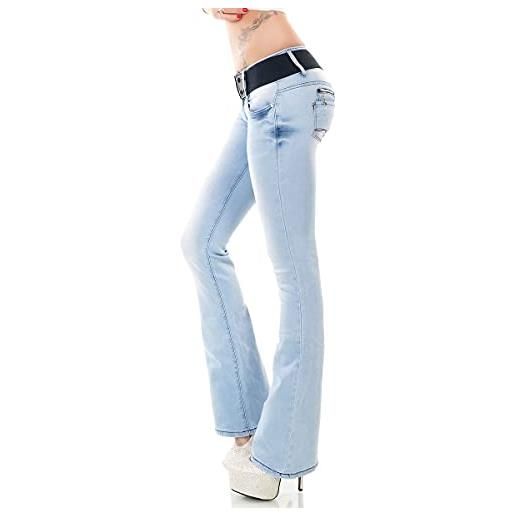 Label by Trendstylez jeans da donna, slim fit, elasticizzati, per fianchi, patta, colore blu ghiaccio wt368, blu, 40