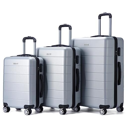 VERTICAL STUDIO set di 3 valigie da viaggio da 20, 24, 28, con cifre, lucchetto in plastica (abs) a quattro ruote, argento aalborg, bagaglio a mano valigia