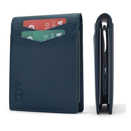 SEI G portafoglio uomo | fermasoldi uomo slim | porta carte di credito rfid protection anticlonazione | portafoglio blu in pelle piccolo