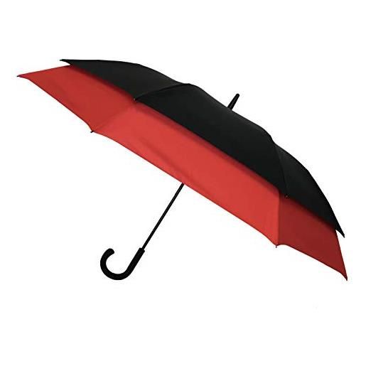 SMATI ombrello da golf SMATI a doppia estensione - ultra antivento;Diametro=128cm è uguale a un ombrello da golf;Apertura automatica;Ombrello per due persone;Ombrello da uomo;Colore nero/rosso. 