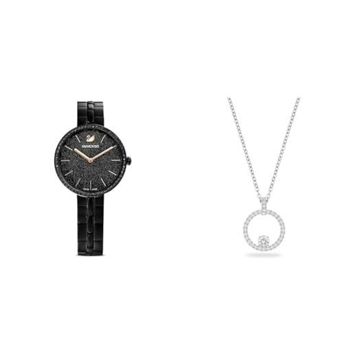 Swarovski cosmopolitan orologio, con cristalliSwarovski e bracciale di metallo, finitura in nero, meccanismo al quarzo, nero & pendente creativity, circolare, bianco, placcato rodio