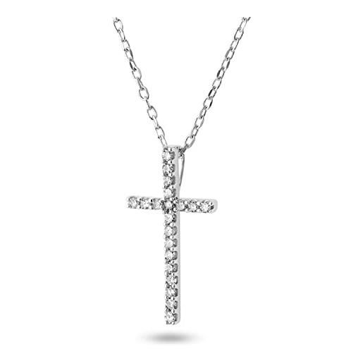 MIORE collana con pendente a croce di diamanti 0,10 carati in oro bianco 14 kt 585, lunghezza 45 cm