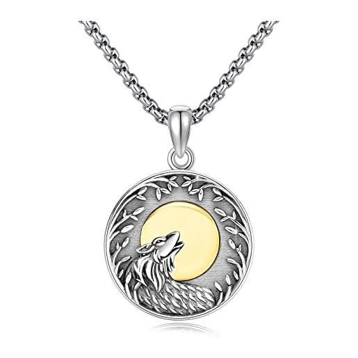 ZIPPICE wolf, collana in argento sterling 925, lupo luna, ciondolo vichingo, regalo per uomini e donne, unisex, regalo di compleanno, argento sterling, luna