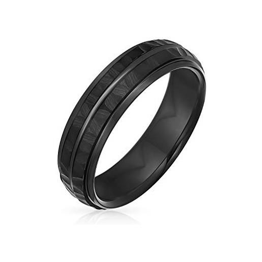 Bling Jewelry banda scanalata solida in nero opaco martellato anello di matrimonio in titanio per uomo comfort fit 6mm
