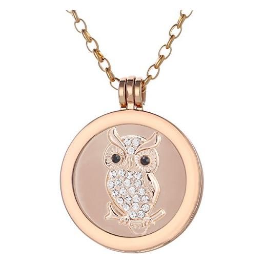 Morella collana donna 70 cm acciaio inossidabile oro con coins moneta amuleto ciondolo rotondo 33 mm gufo oro rosa oro rosa in sacchetto di velluto