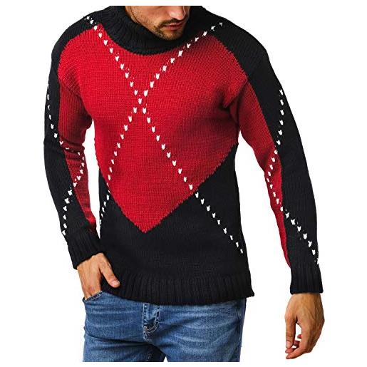 Leif Nelson dolcevita maglione uomo felpa a maglia ln-6010 oscuro azul-rojo medium