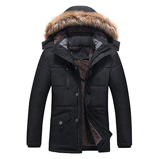 TDEOK giacca trapuntata da uomo con cappuccio, calda, invernale, per il tempo libero, a maniche lunghe, con collo di pelliccia, cappello, giacca calda, cappotto invernale, giacca casual, con tasca sul