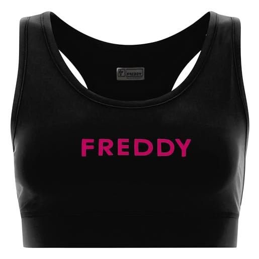 FREDDY - reggiseno sportivo traspirante con stampa frontale gommata, donna, nero, medium