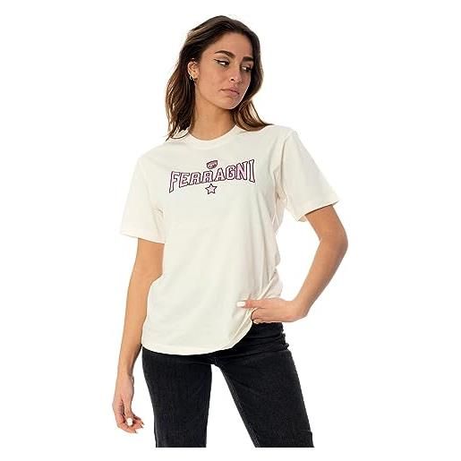 Chiara Ferragni t-shirt regular fit in cotone a manica corta con logo ferragni rosa stampato nella parta anteriore. Beige panna
