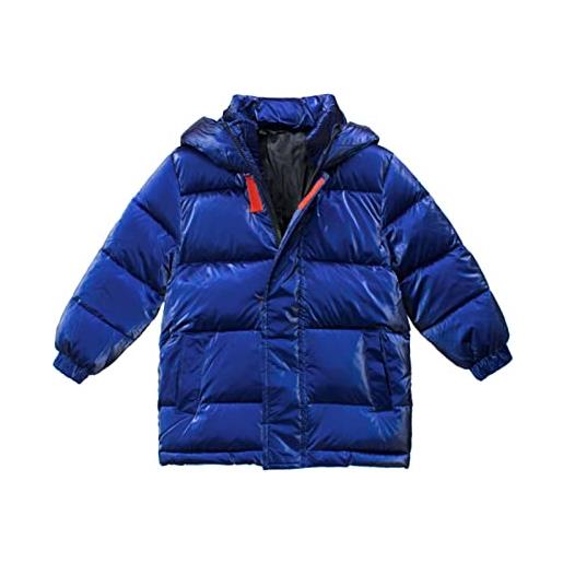 CFlong giacca invernale per bambini, cappotto imbottita lucida per ragazzi con cappuccio, addensare giubbotto da esterno per 2-9 anni (blue, height 130cm)