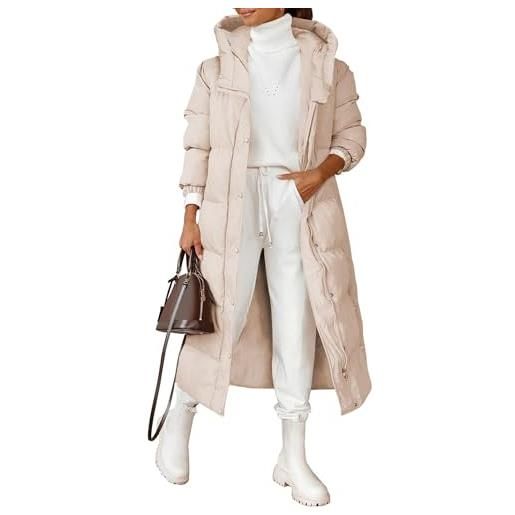 xHxttL cappotto imbottito lungo da donna cappotto trapuntato lungo cappotto invernale imbottito con maniche lunghe con cappuccio e bottoni