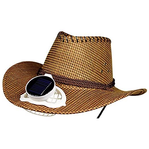 AXTMR cappello di paglia solare usb da esterno con doppi ventilatori elettrici, cappello da sole a tesa larga per adulti in estate, batteria a lunga durata, brown