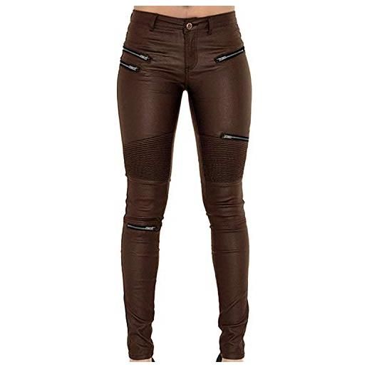 Huixin leggings leggings in pelle stretch pantaloni skinny slim fit vita bassa look in pelle treggins smooth leather tights slim black (color: braun, size: 42)