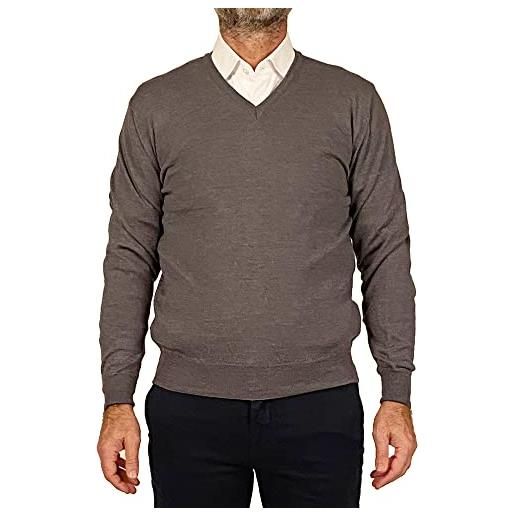 Amara pullover 100% lana merinos maglia basic scollo a v fabien (l, grigio)