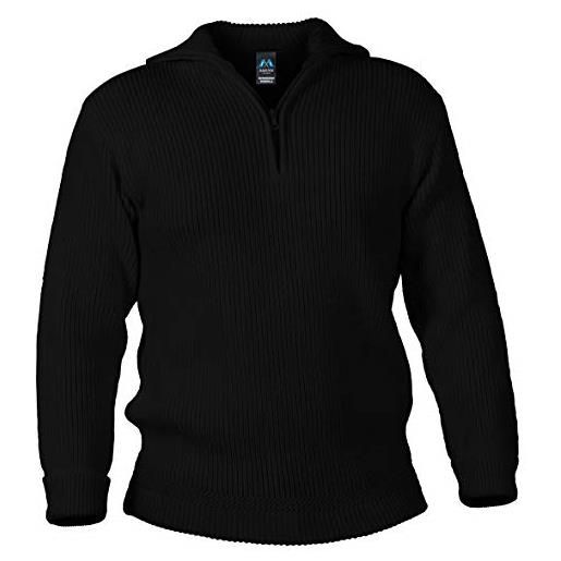 Blauer Peter - maglione con colletto e zip sul torace - in lana merino -10 colori, colore: nero, taglia: 54