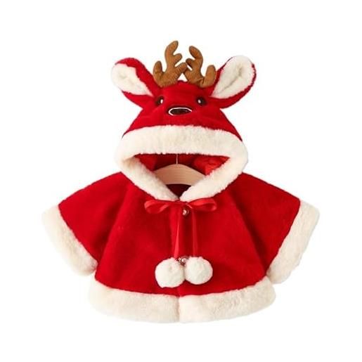 Odziezet bambine caldo mantello bambina natale costume bambino invernale cappotto bambini moda giacca neonati cervo cappotti bimba natalizie abiti 6 mesi-4 anni (3-4 anni, rossa)