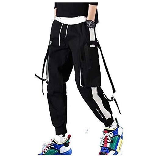 Ambcol pantaloni da jogging da uomo punk cargo baggy techwear streetwear hip hop coppia donna unisex sport casual pantaloni, nero-08, l