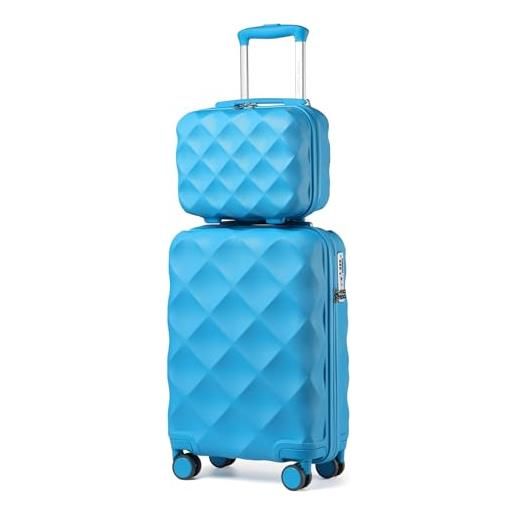 British Traveller set di 2 valige 30/53cm valigia trolley rigida abs+pc con rotelle girevoli e tsa lucchetto (13+20pollici, azzurro)