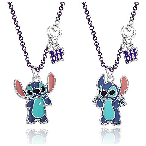 Disney girls stitch bff necklace set of 2 - best friends necklaces with bff and stitch charm - stitch jewelry for girls - best friends necklaces