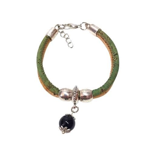 Manu Cork bracciale donna in sughero naturale con su coccu portafortuna/amuleto sardo, braccialetto vegano, braccialetti da donna fatto a mano in italia (verde)