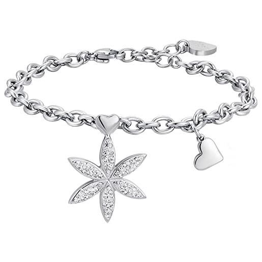 Luca Barra bracciale da donna bracciale in acciaio con fiore della vita con cristalli bianchi. La referenza è bk2286