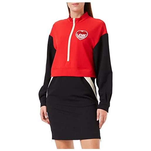 Love Moschino long-sleeved comfort fit with contrast colour inserts-zippers on the sides andlove storm knit effect heart patch vestire, black beige red, 46 da donna