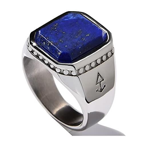ROCK & STEEL GERMANY rock and steel anello da uomo anello con sigillo con pietra lapislazzuli, acciaio inossidabile argento