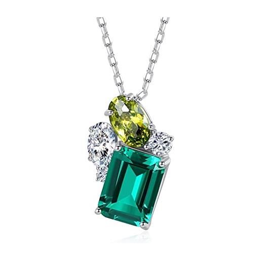 Bellitia Jewelry collana pendente con pietra naturale a forma smeraldo, collana con ciondolo smeraldo e peridoto da donna, collana in argento sterling 925 con pietre preziose, gioielli da donna