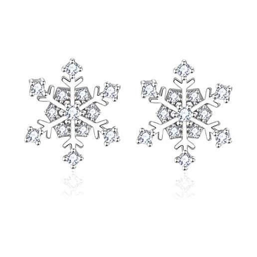 MICSAVI Orecchini A Fiocco Di Neve In Argento 925 Con Zirconi Bianchi - Eleganti Orecchini A Bottone Per Donna E Ragazza