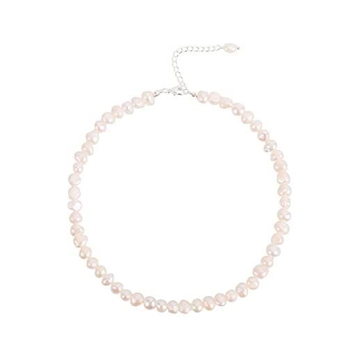 Ouran collana di perle d'acqua dolce con perle autentiche da 6 mm - ciondolo di perle a forma di farfalla, fatto a mano - gioielli di perle rispettosi della pelle (#2 placcato argento)