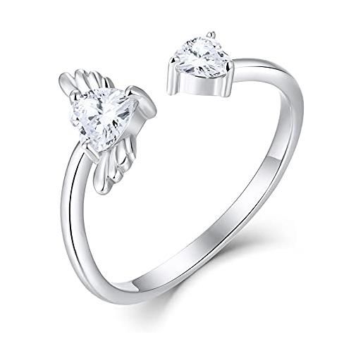 Starchenie anello cuore anello con ali d'angelo 925 sterline d'argento zirconia anelli per donna（taglia 14）
