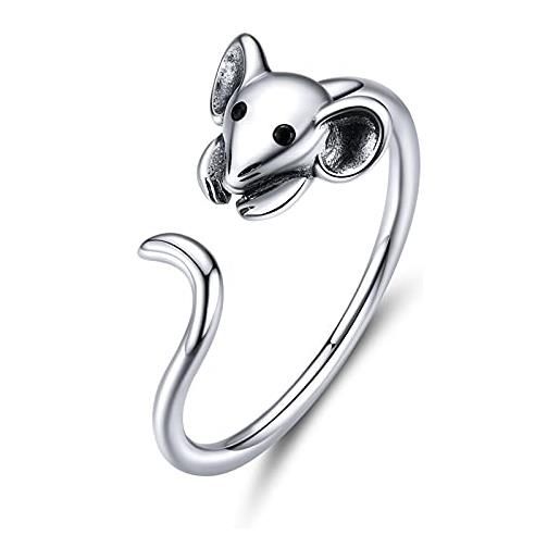 Qings anello regolabile topo carino argento 925 animale aperto anello gioielli regalo di compleanno per donna ragazze
