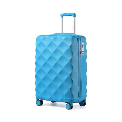 British Traveller valigia trolley 53cm valigie rigida abs+pc con rotelle girevoli e tsa lucchetto (20pollici, azzurro)