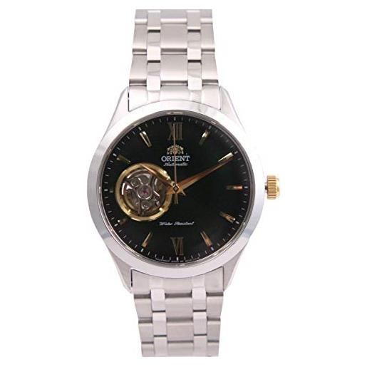 Orient orologio da uomo con quadrante nero automatico a cuore aperto fag03002b0, tonalità argento. , bracciale