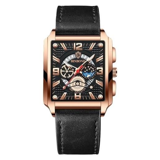 RORIOS orologio rettangolari da uomo orologio da polso moda analogico quarzo orologio lavoro impermeabile orologio luminosi cinturino in pelle rosa nera b