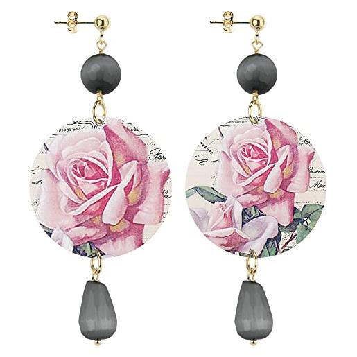 IN LEBOLE collezione the circle rosa orecchini da donna in ottone pietra grigio